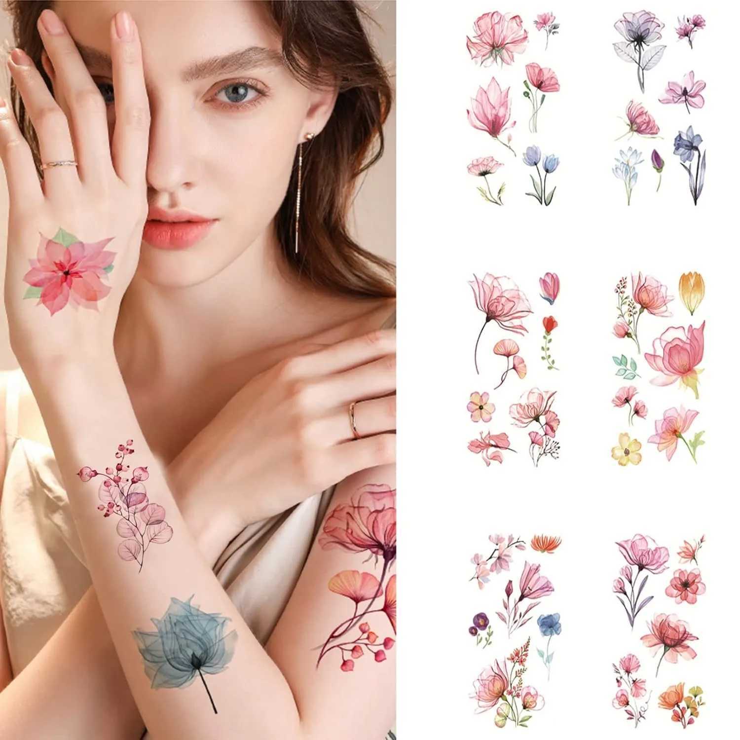 10 pieces of 3D watercolor lavender flower temporary tattoo female body art arm fake adult tattoo sticker waterproof girl tattoo W250410