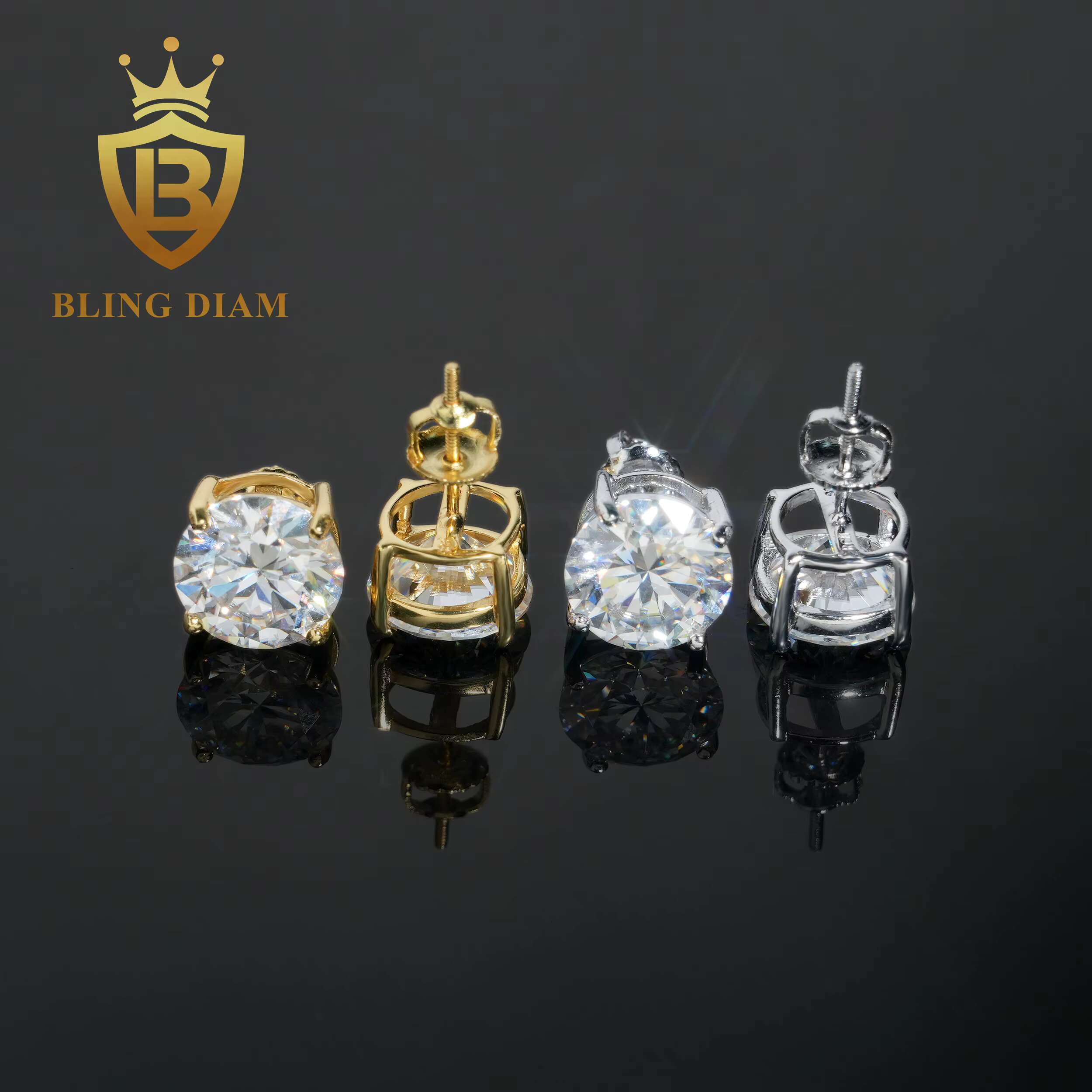 Fashion Round Brillant Cut 10mm Pass Diamond Tester Moissanite Jewelry 925 Sterling Silver Moissanite Stud Earrings Screw Back