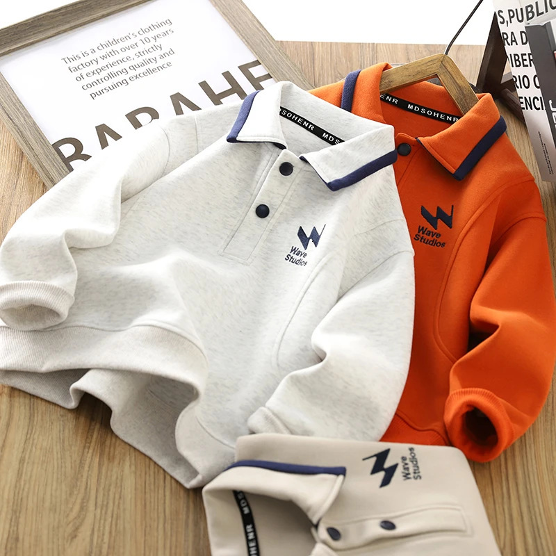 GS- Ddmyshoesvip Boys' hoodie lapel Spring Autumn new style children's polo, medium and large boys' long sleeved top