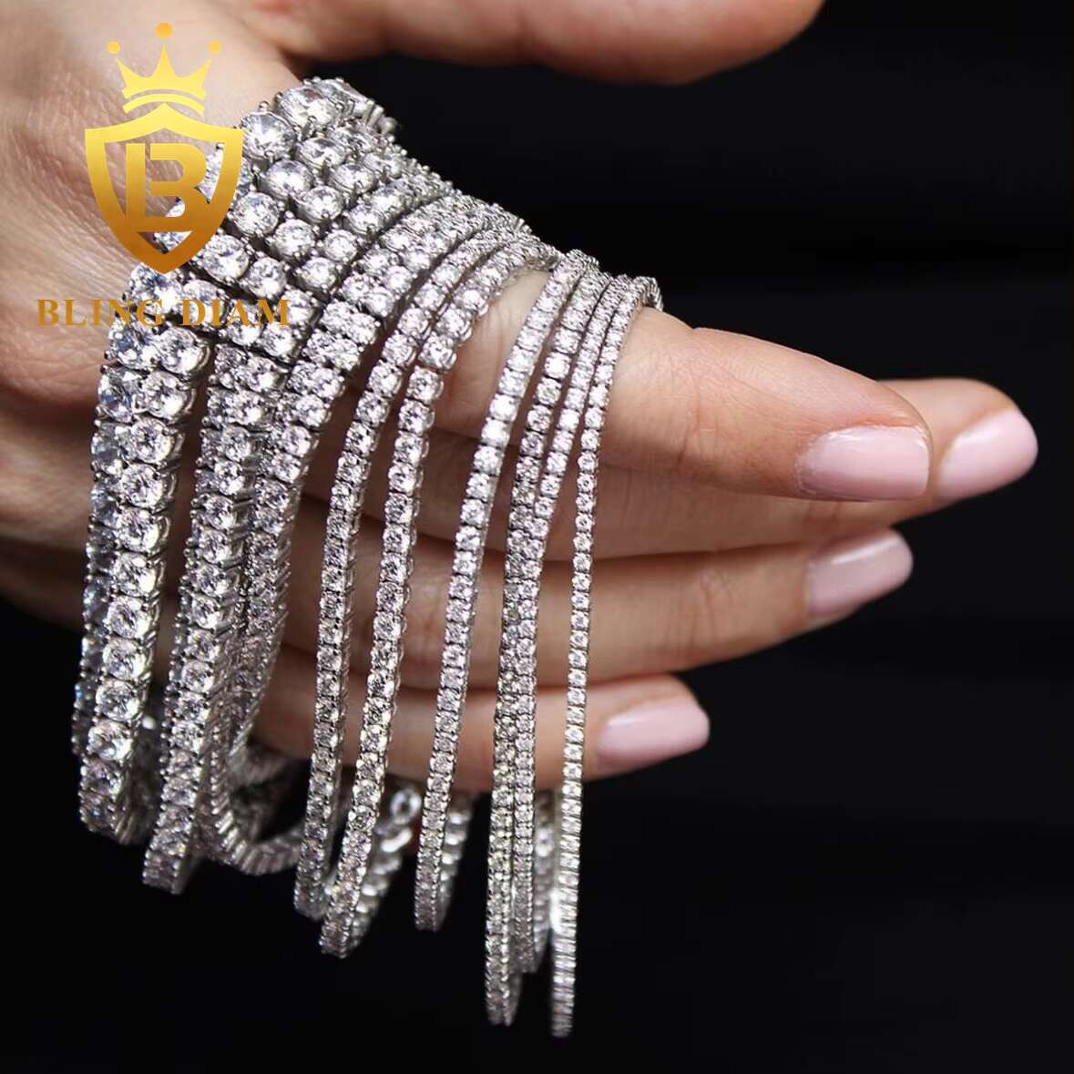 Hot Sale VVS Tennis Chain Moissanite 925 Sterling Silver 2mm-6.5mm Moissanite Diamond Hiphop Tennis Chain Necklace Bracelet