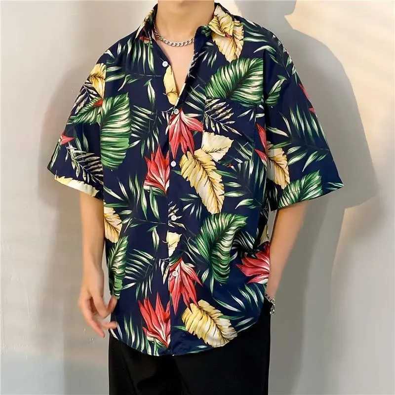 Mens short sleeved shirt with tropical print Hawaiian summer shirt large size beach party vacation casual clothing X250410