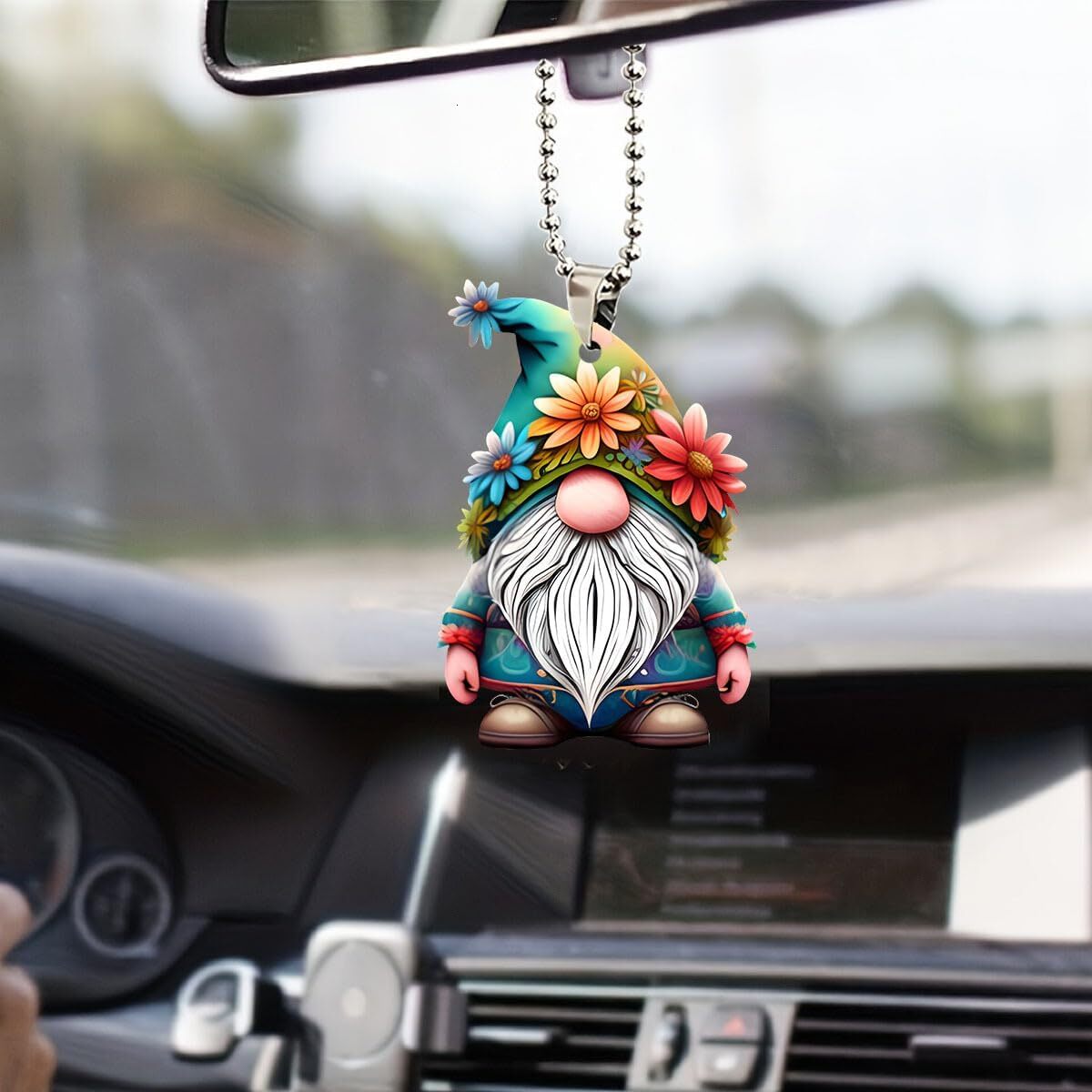 Christmas Floral Gnome Car Ornament, Hanging Decoration with Flowers and Beard, Backpack Keychain Pendant, Gifts for Family or Friends ddmybear