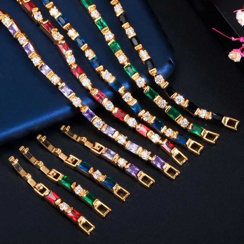 Pera Delicate Square Cut Red Cubic Zirconia Ladies Shiny Gold Color Thin Round Bangles Bracelets for Dinner Party Jewelry B162T251110