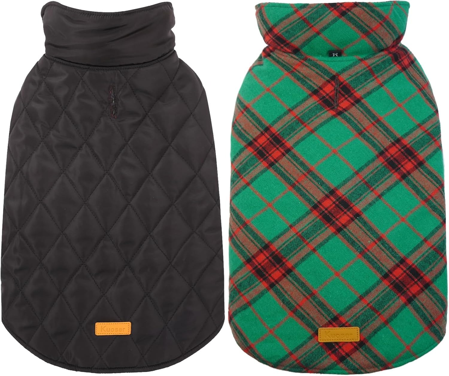 Kuoser Reversible Waterproof Dog Coat - British Plaid Winter Jacket for Small Medium Large Dogs