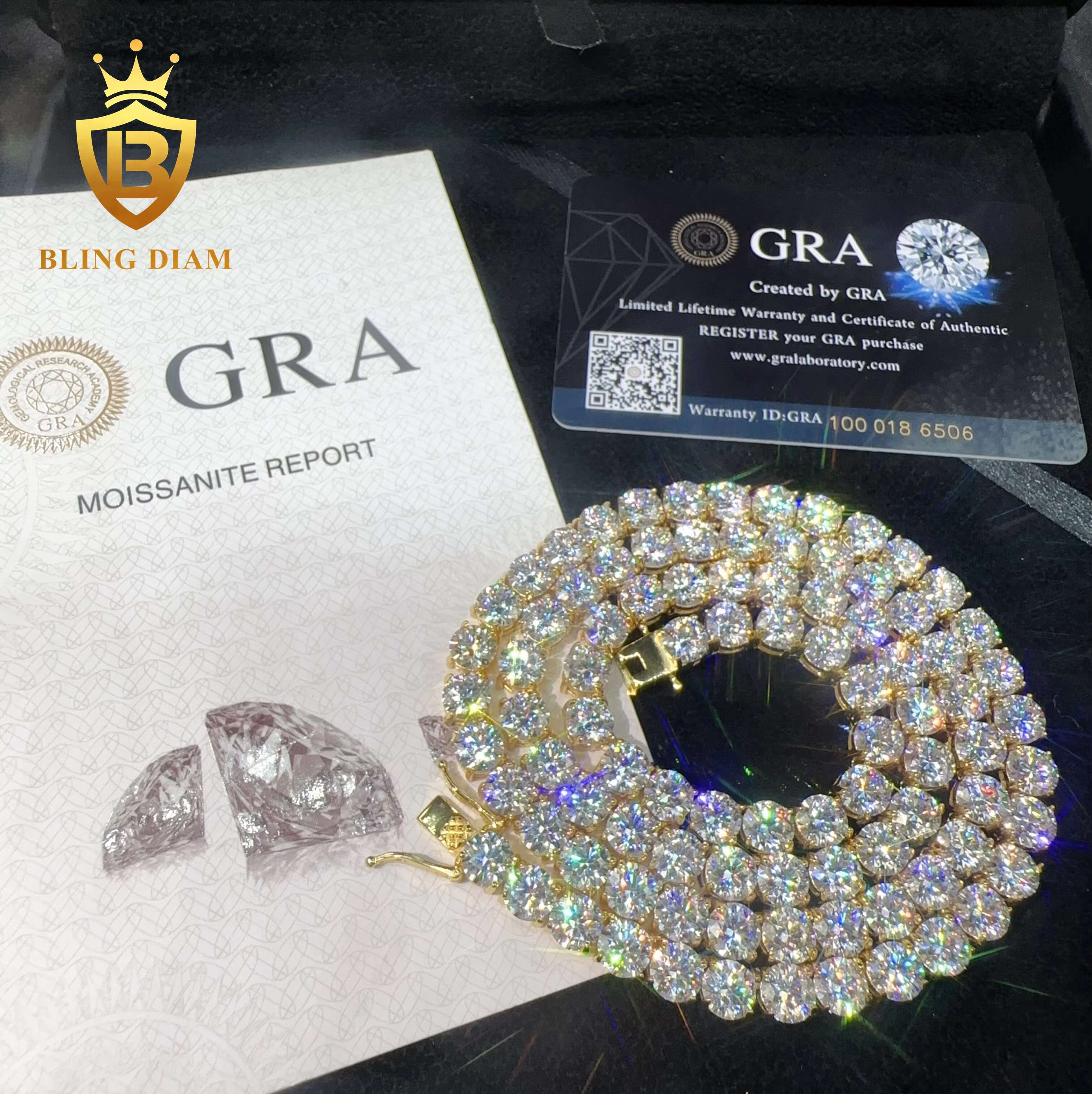 Hot Sale 6.5mm Iced Out Tennis Chain 925 Silver Pass Diamond Tester VVS Moissanite Diamond Men Women Moissanite Tennis Chain