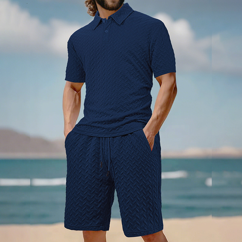 Summer Jacquard Multi Color Casual Set T-shirt Shorts Mens Solid Color Fashion Sports Fitness Men