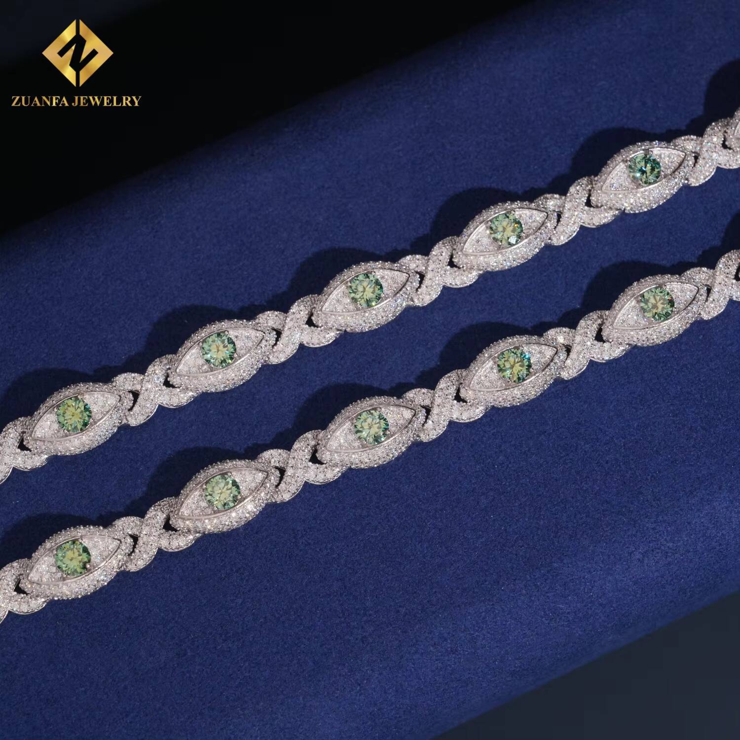 Iced Out VVS Moissanite Diamond 925 Sterling Silver Hip Hop Jewelry Evil Eyes Green Blue Bracelet for Men