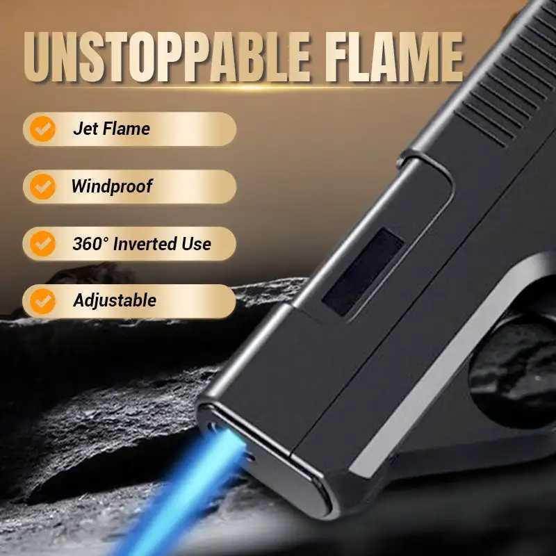 Cool Butane Pistol Torch Lighter with 3 cigarette Magazine packs Windproof Inflatable Lighter Cigarette Box IntegratedC250315