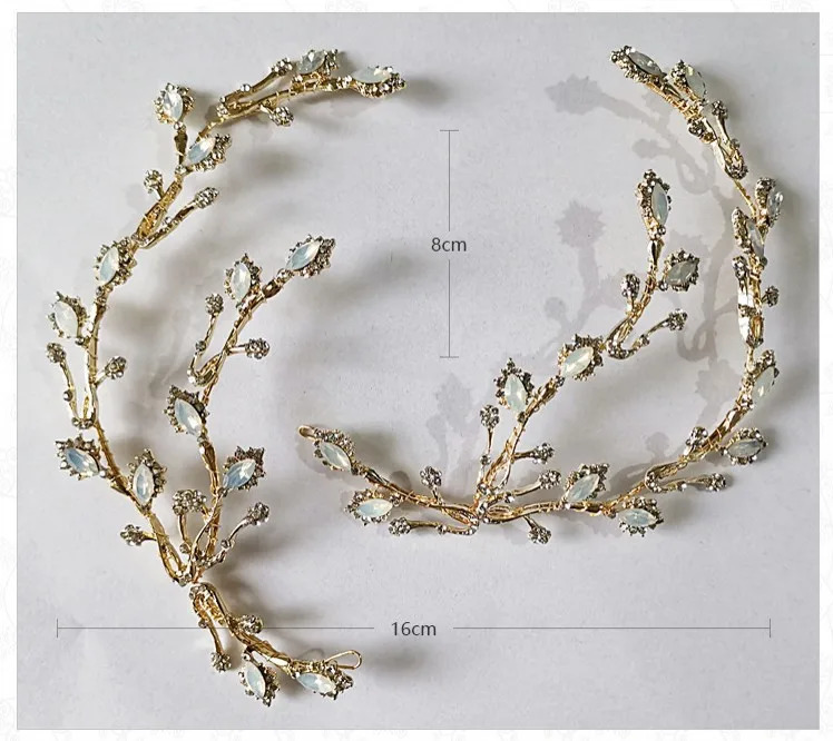 Ligth Gold Branch Bridal Hair Clip Pin Opal Crystal Wedding Headpiece Handmade Womens Crown Accessories 250409