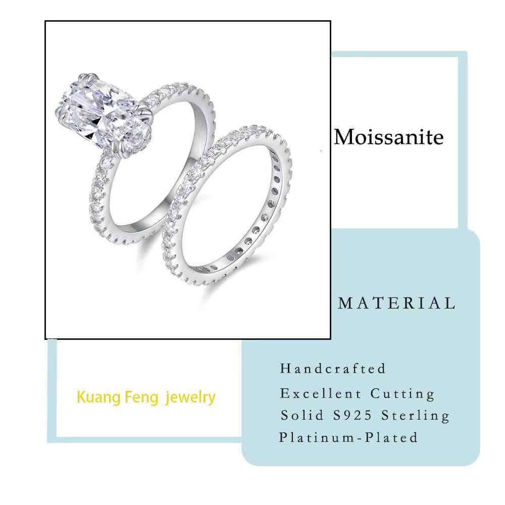 538CTW Oval Cut Moissanite Ring Set Egg Shape Center with Eternity Band 925 Silver Engagement Jewelry Gift for Women
