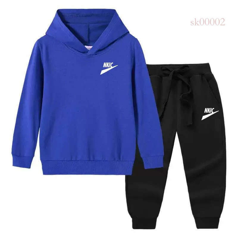 High quality Casual Spring Autumn 2pcs Blue Hoodie jogging Pants Kids Fashion Brand Tracksuits Sets 2-13 Years Boys Girls Trend Outfits Children Clothes sk00002