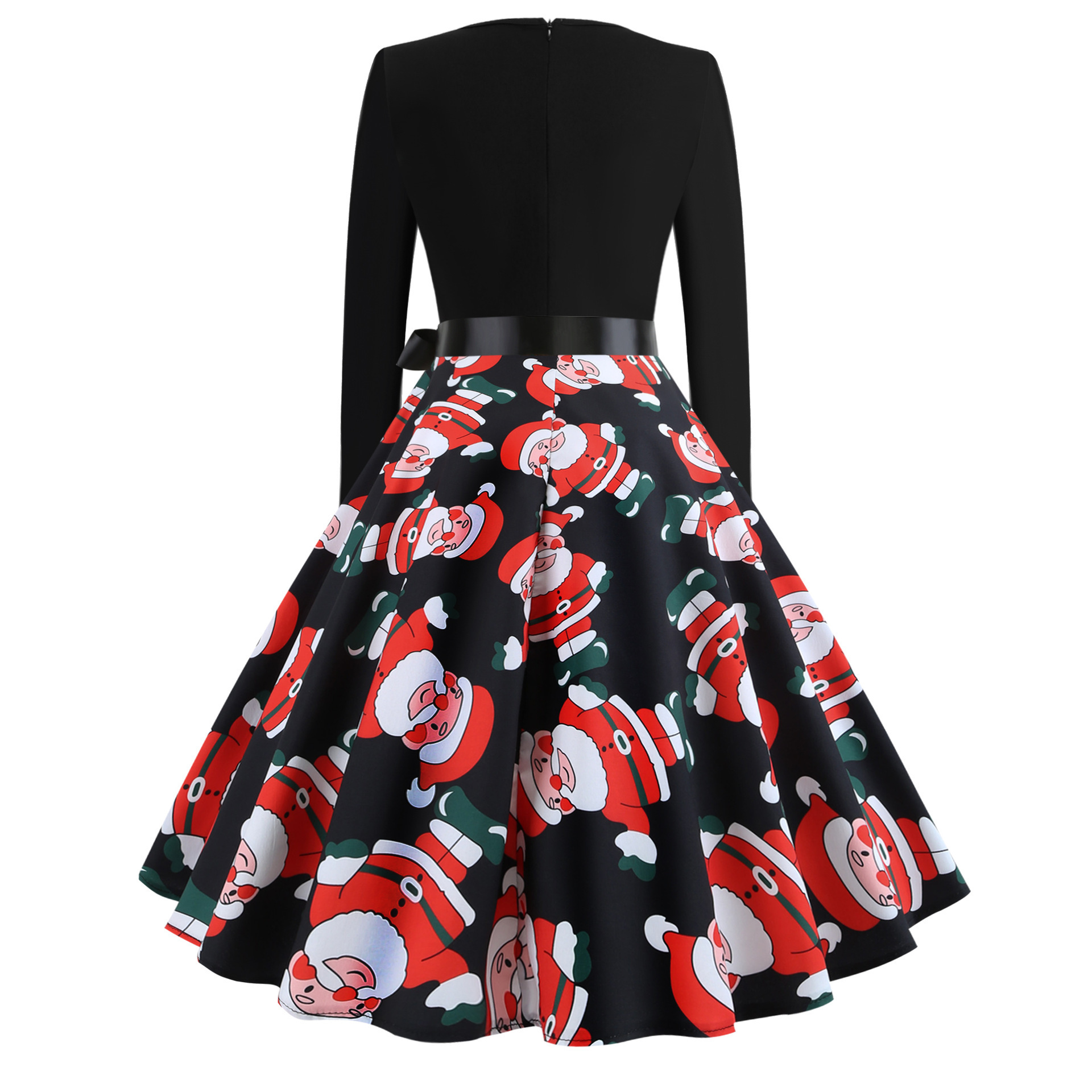 Christmas round neck printed long sleeved large swing dress