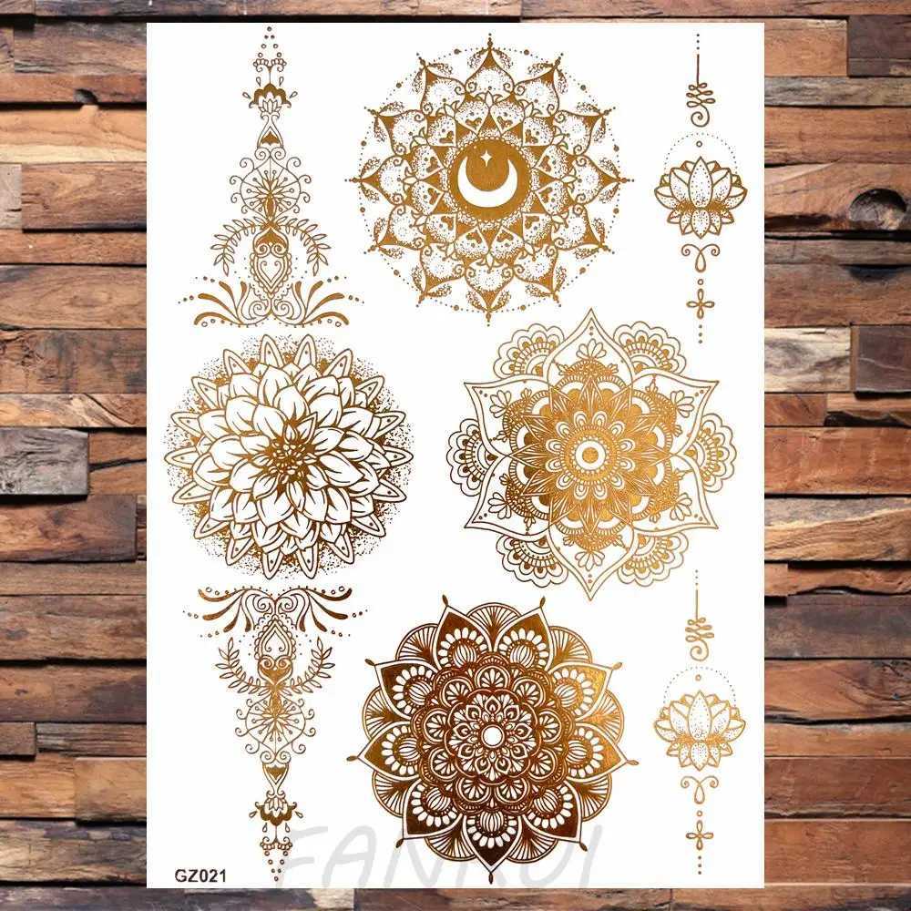 Real Elephant Moon Temporary Tattoo Female Fake Butterfly Lace Mandala Tattoo Sticker Gold Waterproof Chest Tattoo W250410