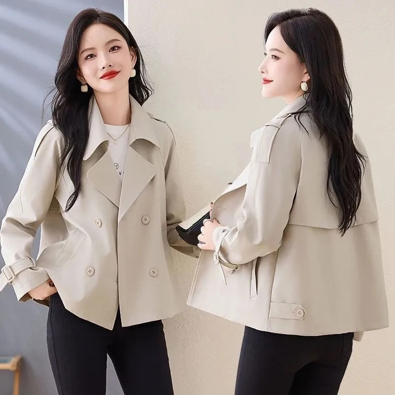 Spring and Autumn Trench Coat Womens Korean Single Chest Short Windproof Jacket Casual Top 250410