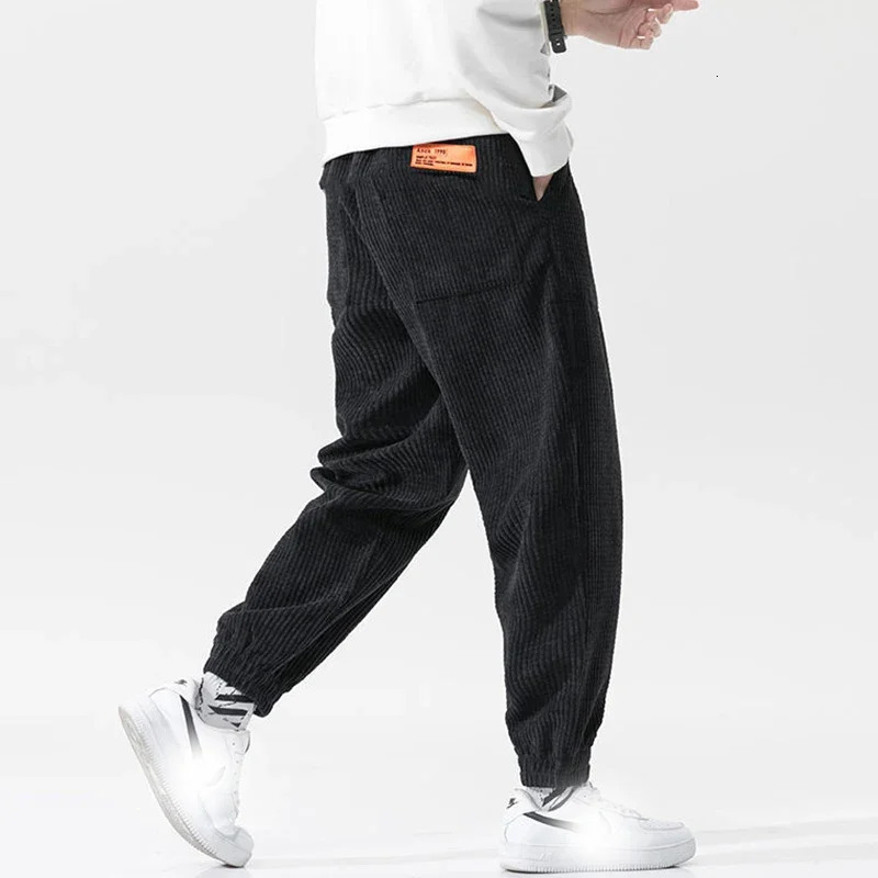 2026 Spring Casual Loose Corduroy Solid Color Harem Pants Man Pockets All Match Fashion Male Trousers Streetwear Clothes 251106