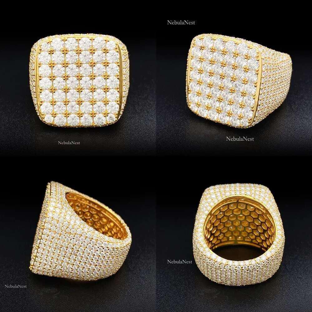 Fashion fine jewelry vvs moissanite iced out rings men gold plated sterg sier dia hip hop ring