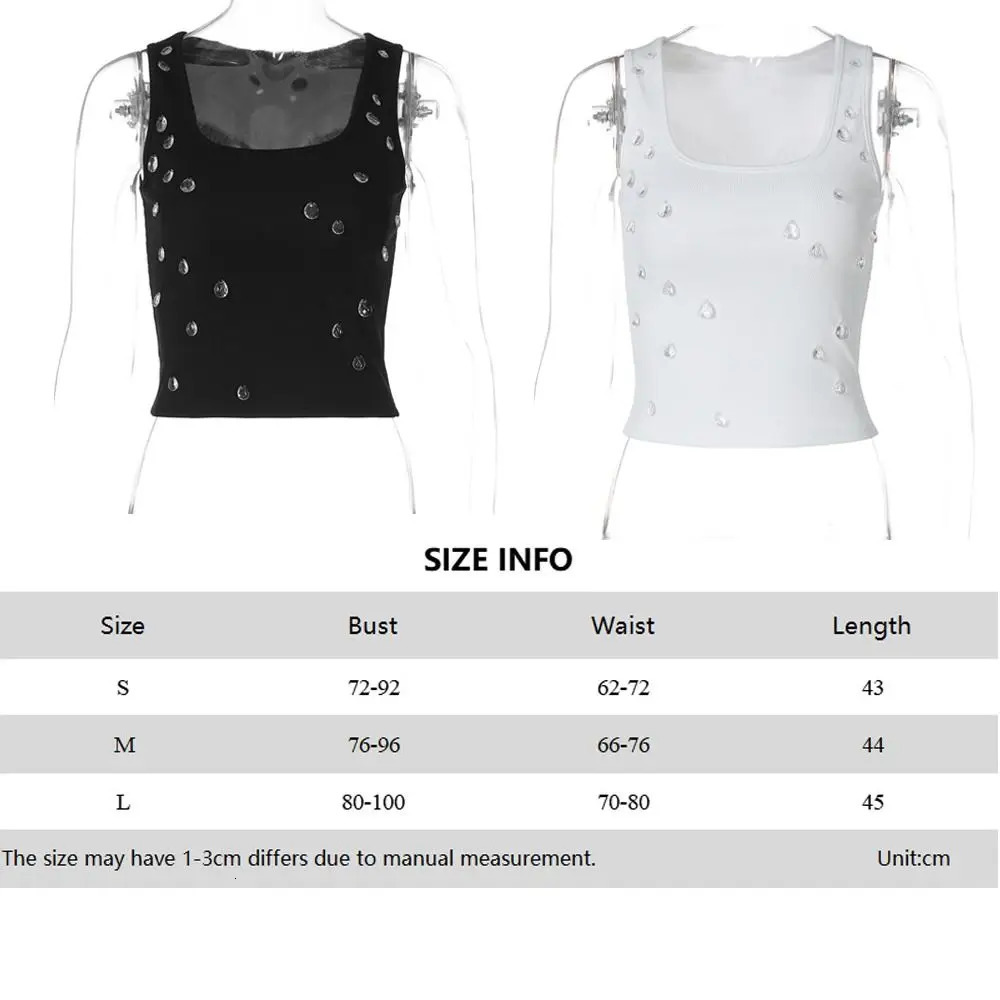 Spring and Summer Sparkling Bead Vest Womens Summer Y2k Street Clothing Sleeveless Short Vest Basic Womens T-shirt 250410