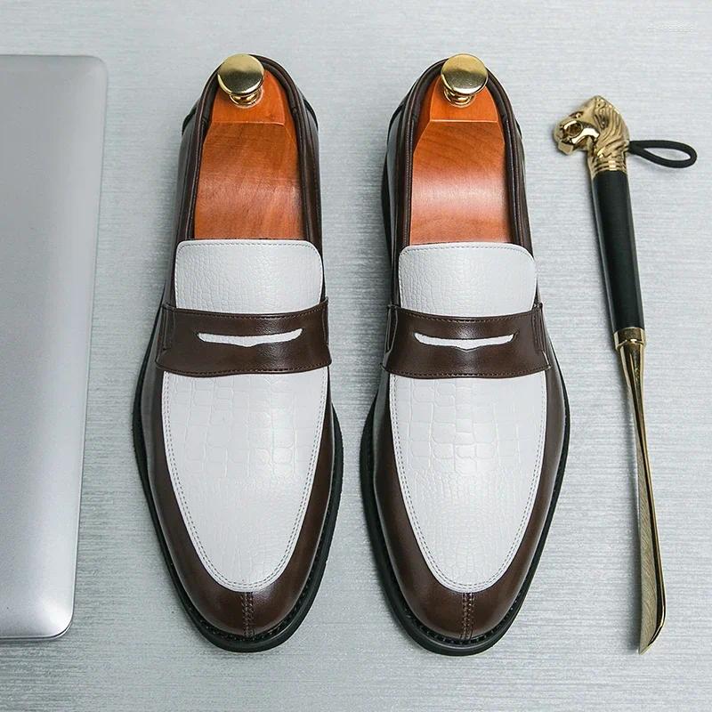 Dress Shoes Fashion Pointed Black Brown Slip On Men Man Luxury Designer Penny Loafers Formal Wedding Prom For