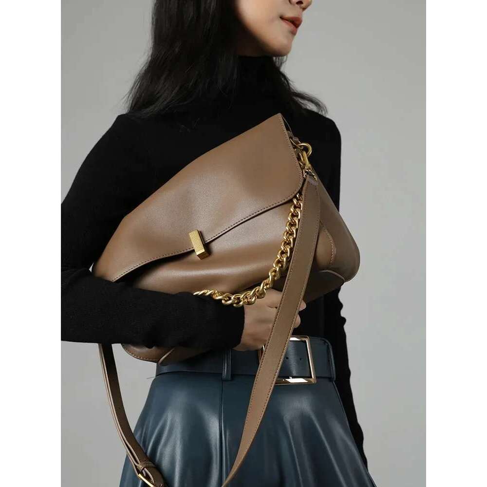 Large Cow Flap Shoulder Chain Bag 2024 Solid Genuine Leather Female Crossbody Handbag Messenger Bags