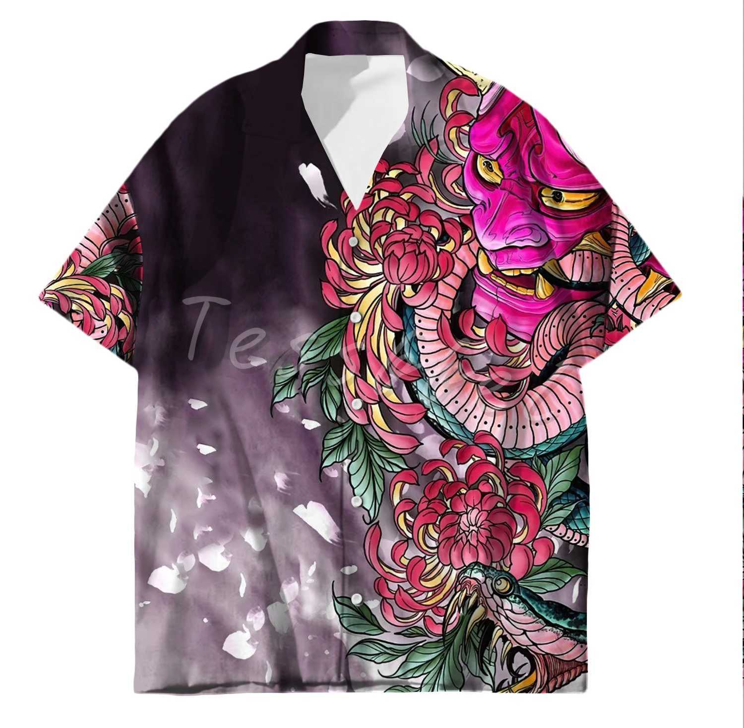 Tessffel Samurai Japanese Tattoo 3D Printed Mens Hawaiian Beach Shirt Fashion Summer Harajuku Leisure Oversized Street Clothing X250410