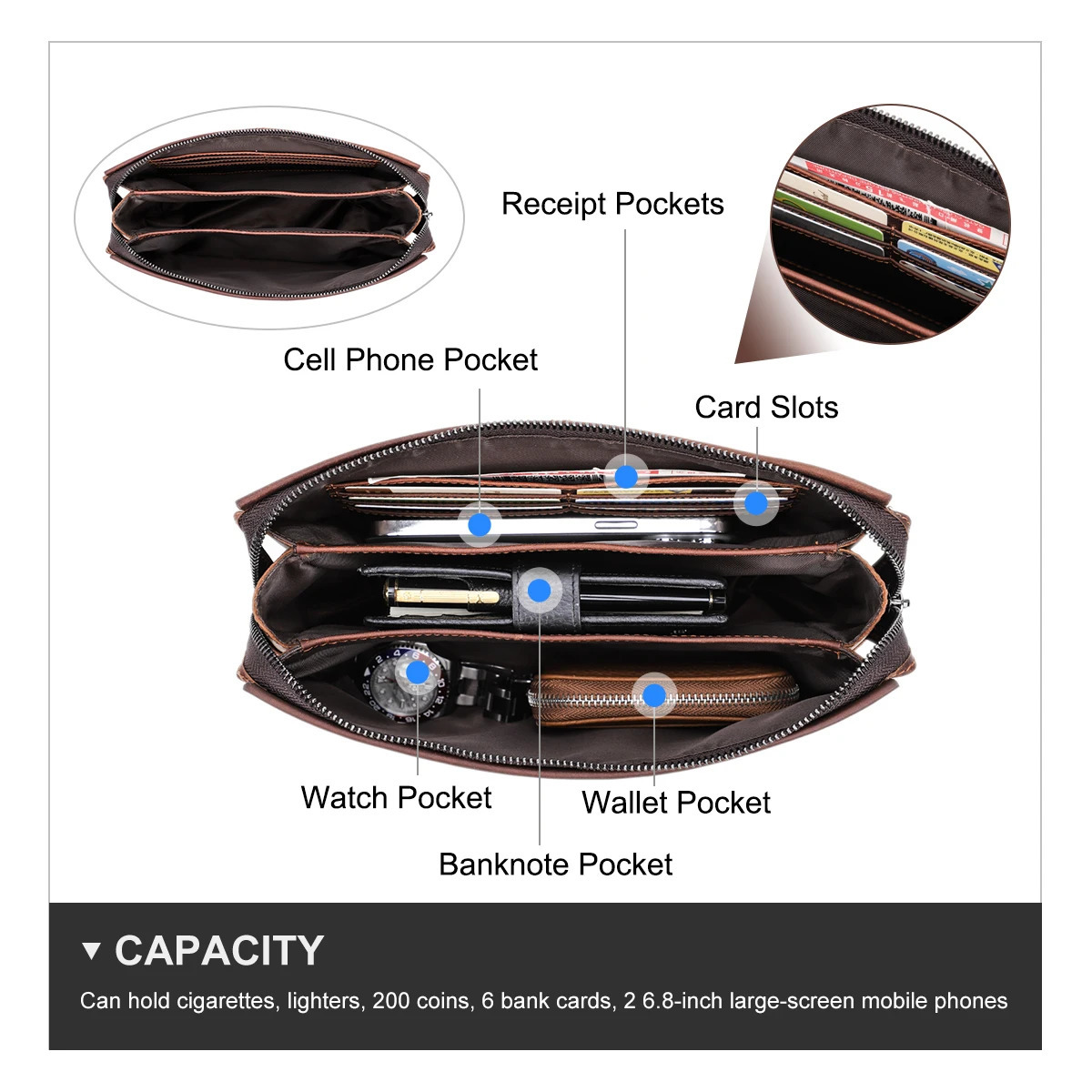 CONTACTS Genuine Leather Clutch Bags for Men Customize Wallet Password Lock n Male Handbag Name Engraving Gift 251110