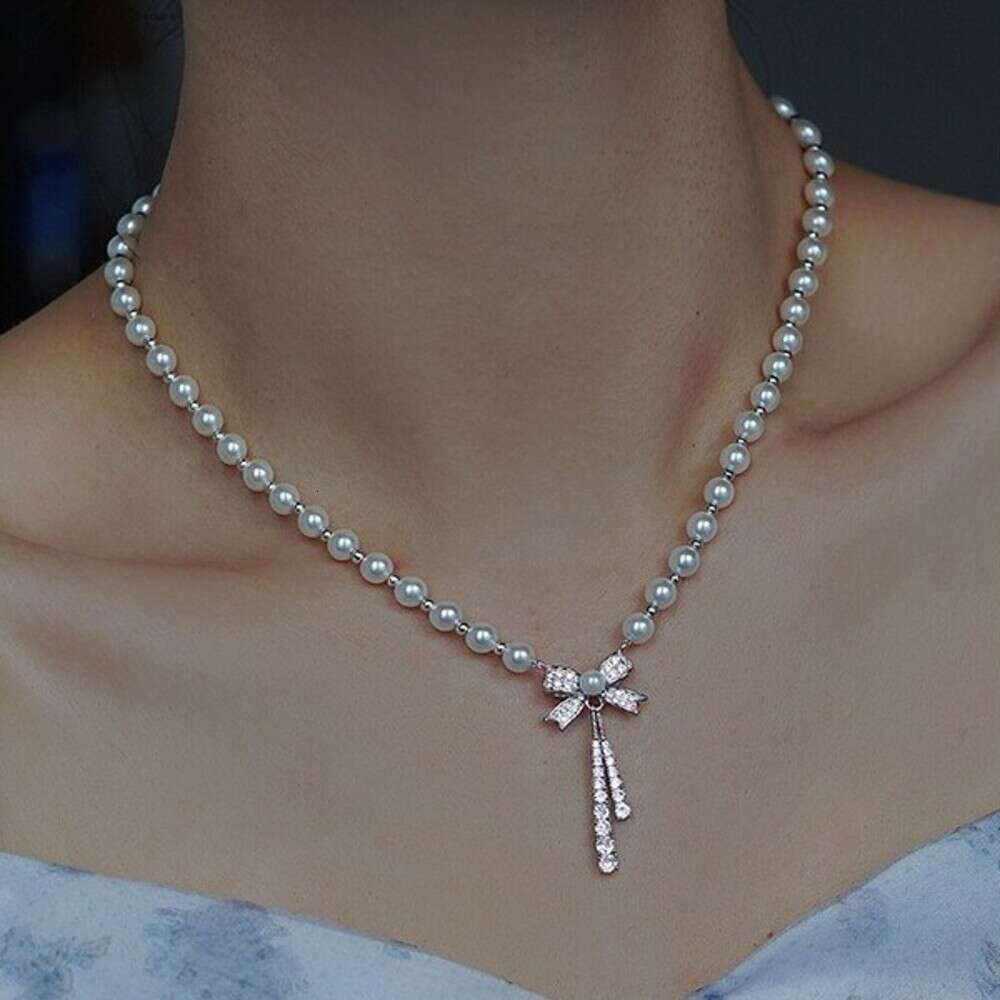Bowknot Pearl Necklace for Women Wholesale High-end Light Luxury Exquisite Sweater Chain Sweet Cool Ins Korean Style Choker