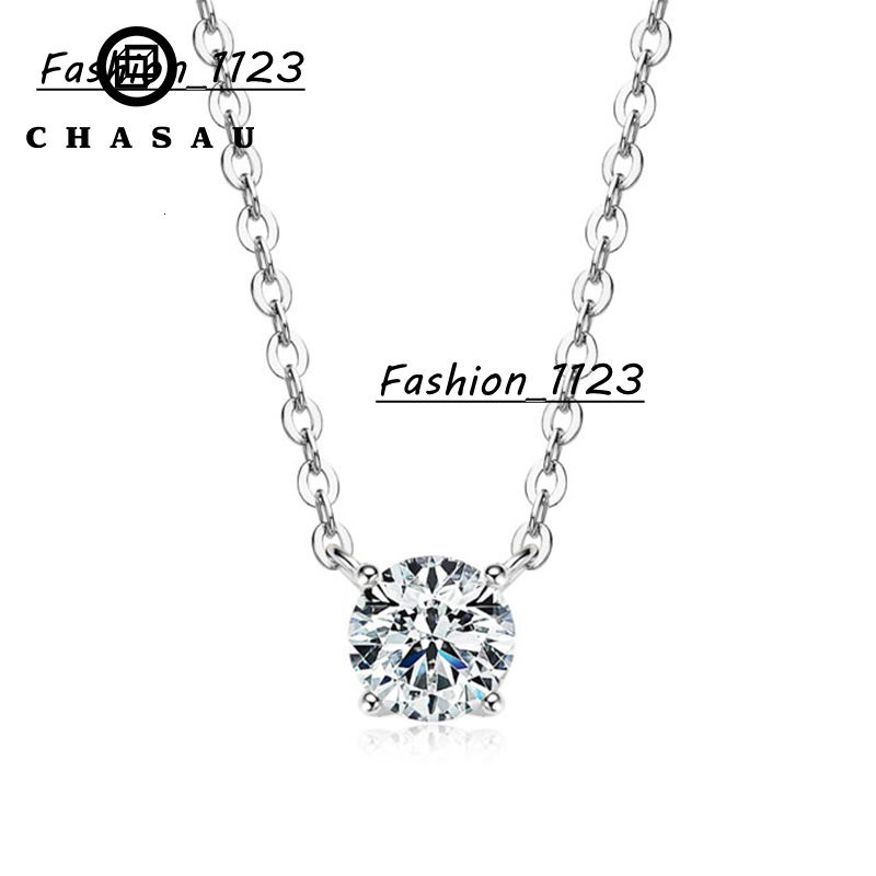 Charm Chain 925 Sterling Silver Claw Round Brilliant Lab Diamond Moissanite Choker Necklace for Women