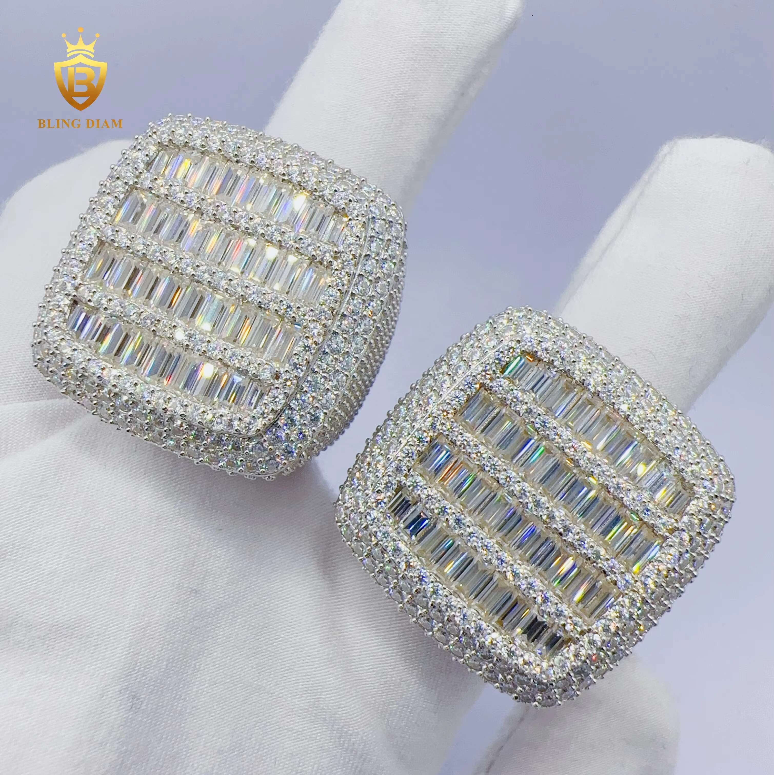 Custom Hip Hop Jewelry VVS Moissanite Big Square Design Hip Hop Ring 925 Sterling Sliver Fashion Ring