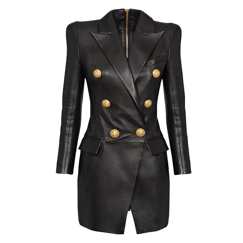 Clothing Spring And Autumn New High Fashion Simple Temperament Slim Fit Women's PU Leather Suit Skirt Dress