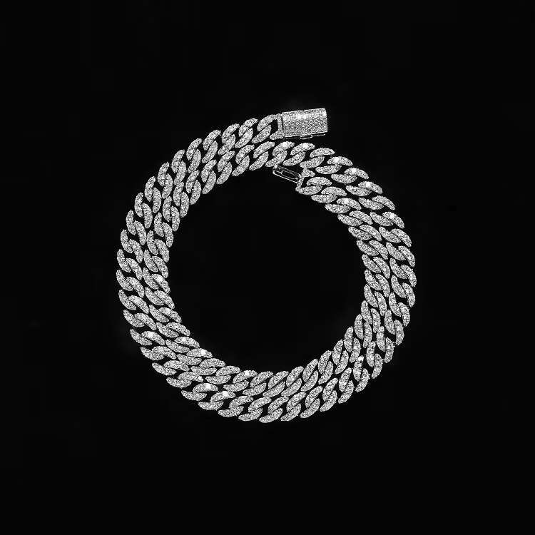 Sterg Sier Unisex Necklace 8mm Iced Out Cuban k Chain with Dia Gold Plated Hip Hop Jewelry for Gift