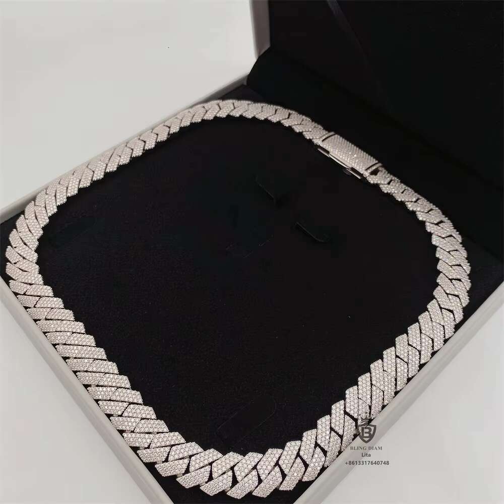 Luxury 15mm Cuban Link Chain S925 Fine Jewelry VVS Moissanite Diamond Necklace with Hip Hop Style From Miami