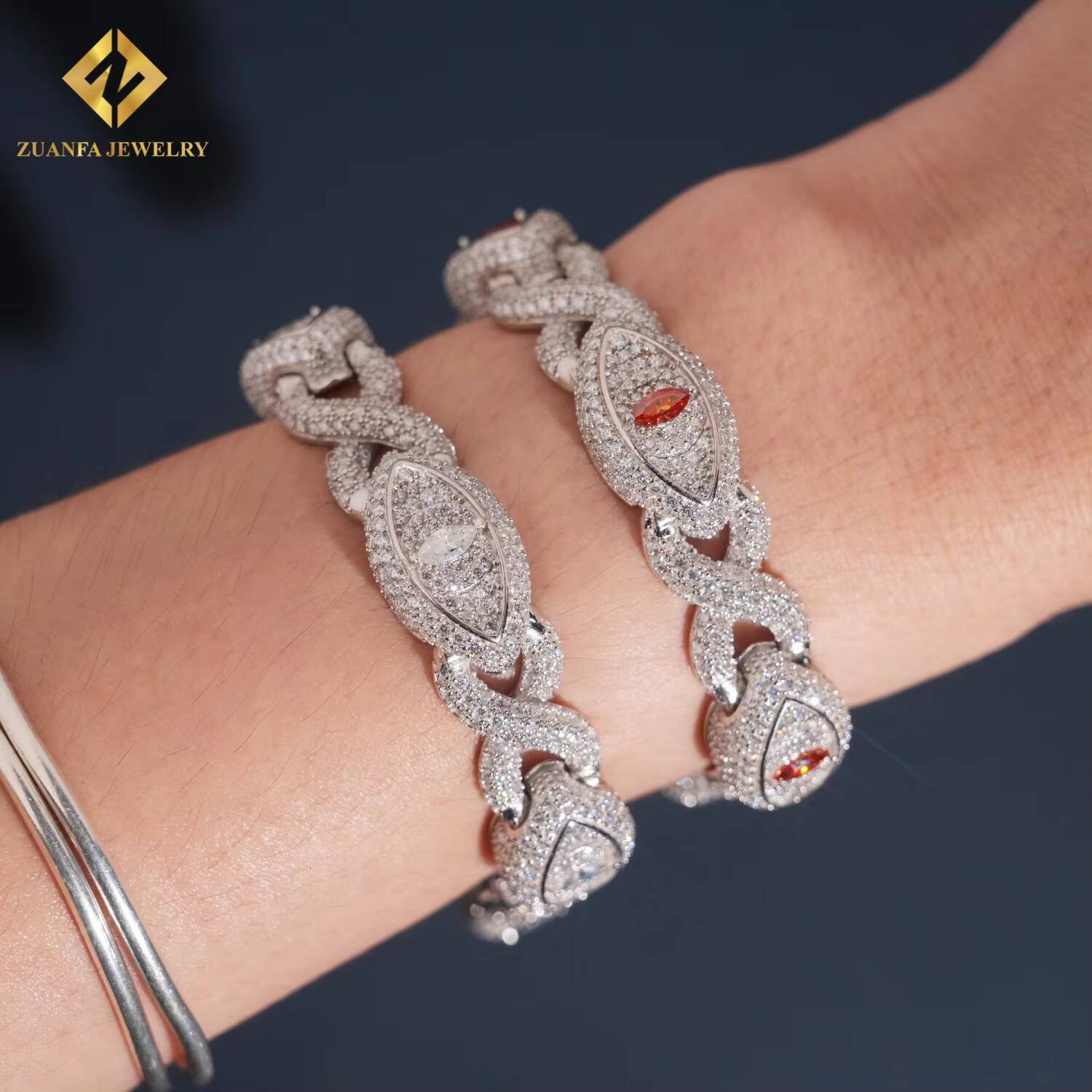 New Designs Pass Diamond Tester Moissanite Eye Shape Chain Bracelet 925 Sterling Silver 13mm Moissanite Bracelet GRA Certificate