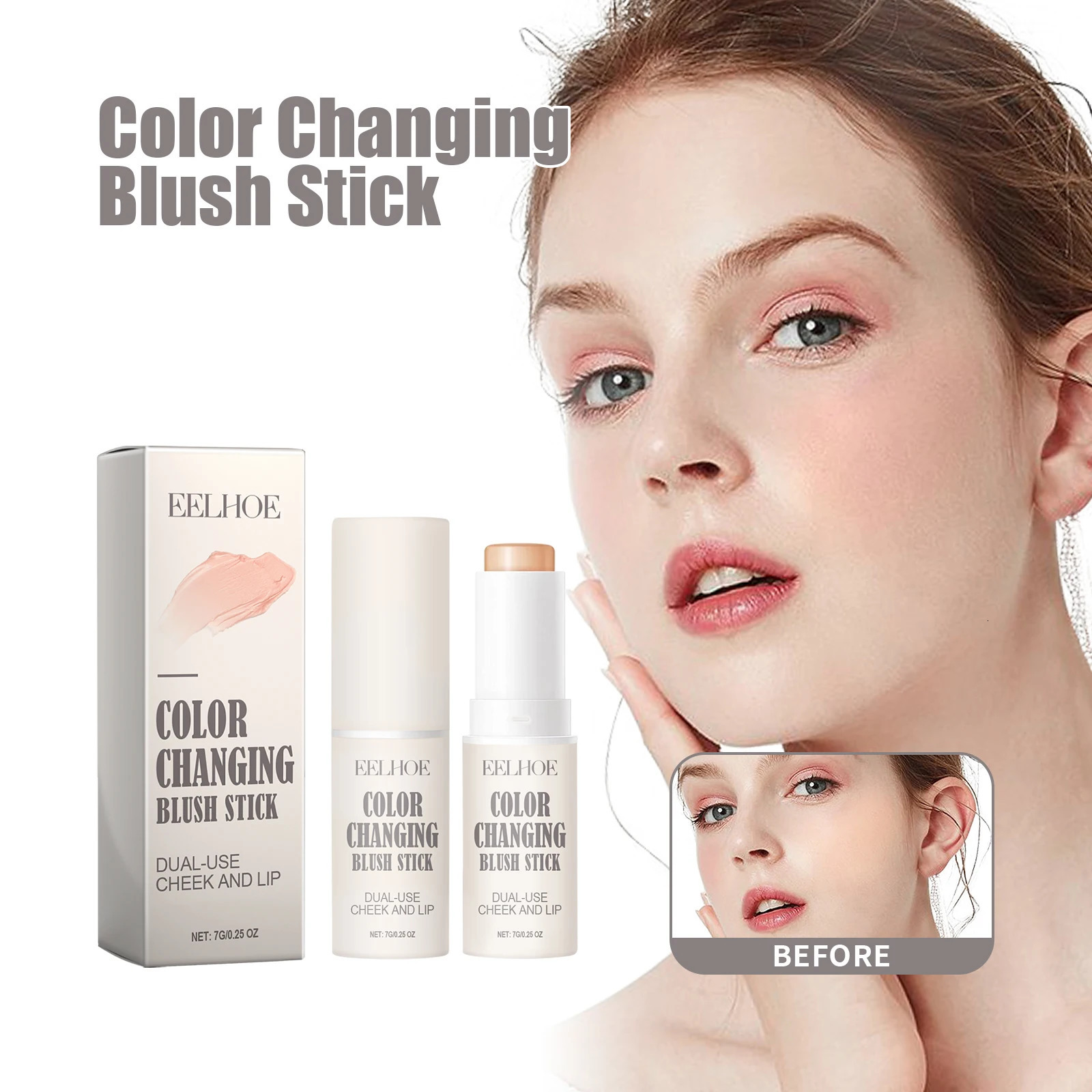 EELHOE Face powder blusher Stick Color Change Lip Red Makeup Natural Outline Highlighter 250325
