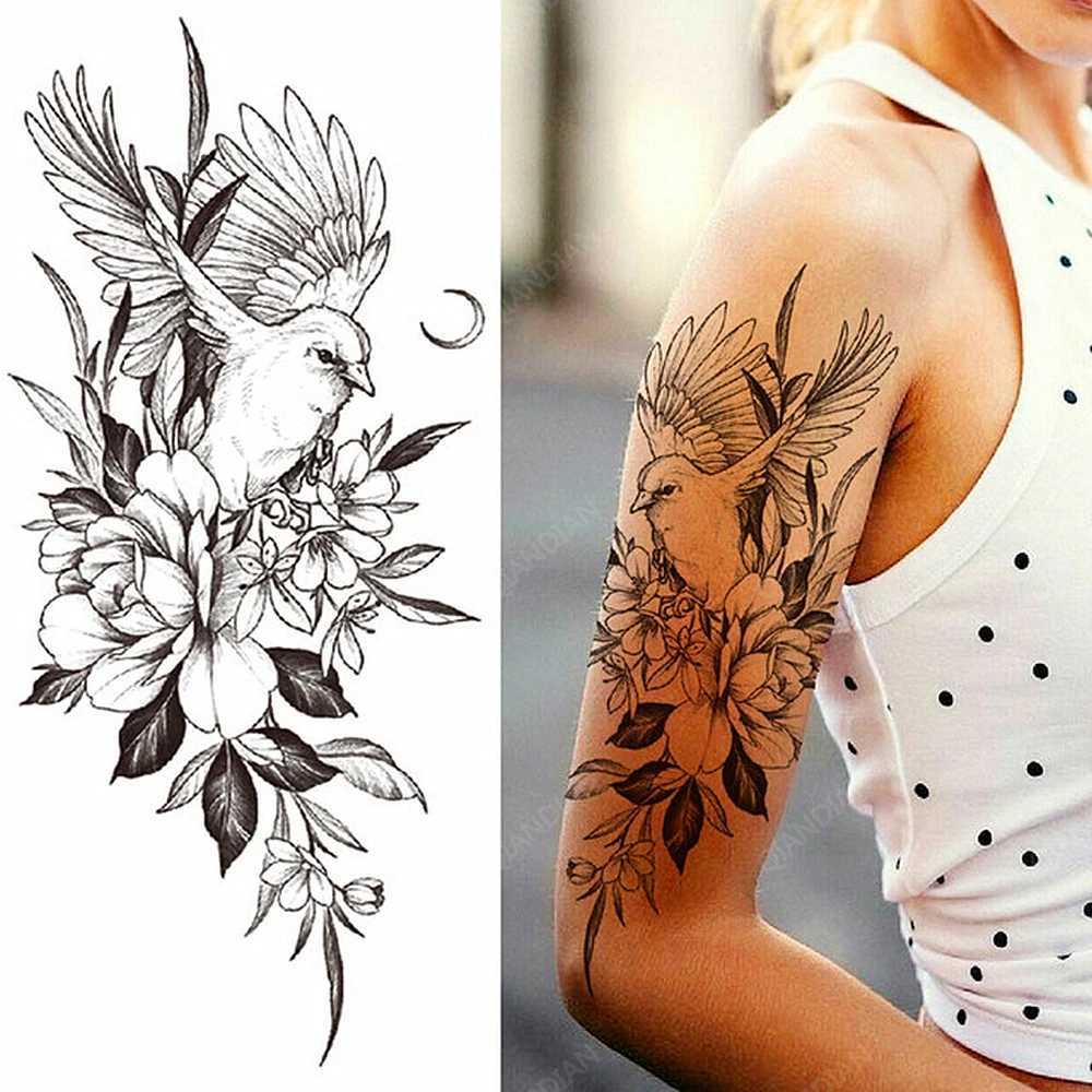 Big Rose Waterproof Temporary Tattoo Flower Butterfly Bird Hipster Fashion Woman Fake Body Arm Sticker Man Tatoo Art Leg Totem W250410