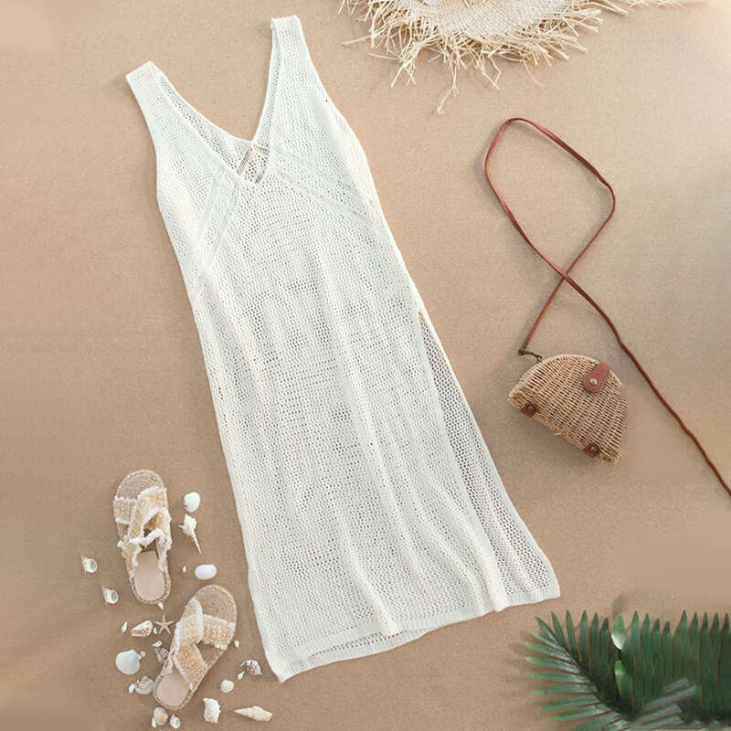 New beach shirt for women, sun protection and anti glare hollow out knitted long skirt, bikini cover shirt, 2025 versatile temperament, new trendy clo