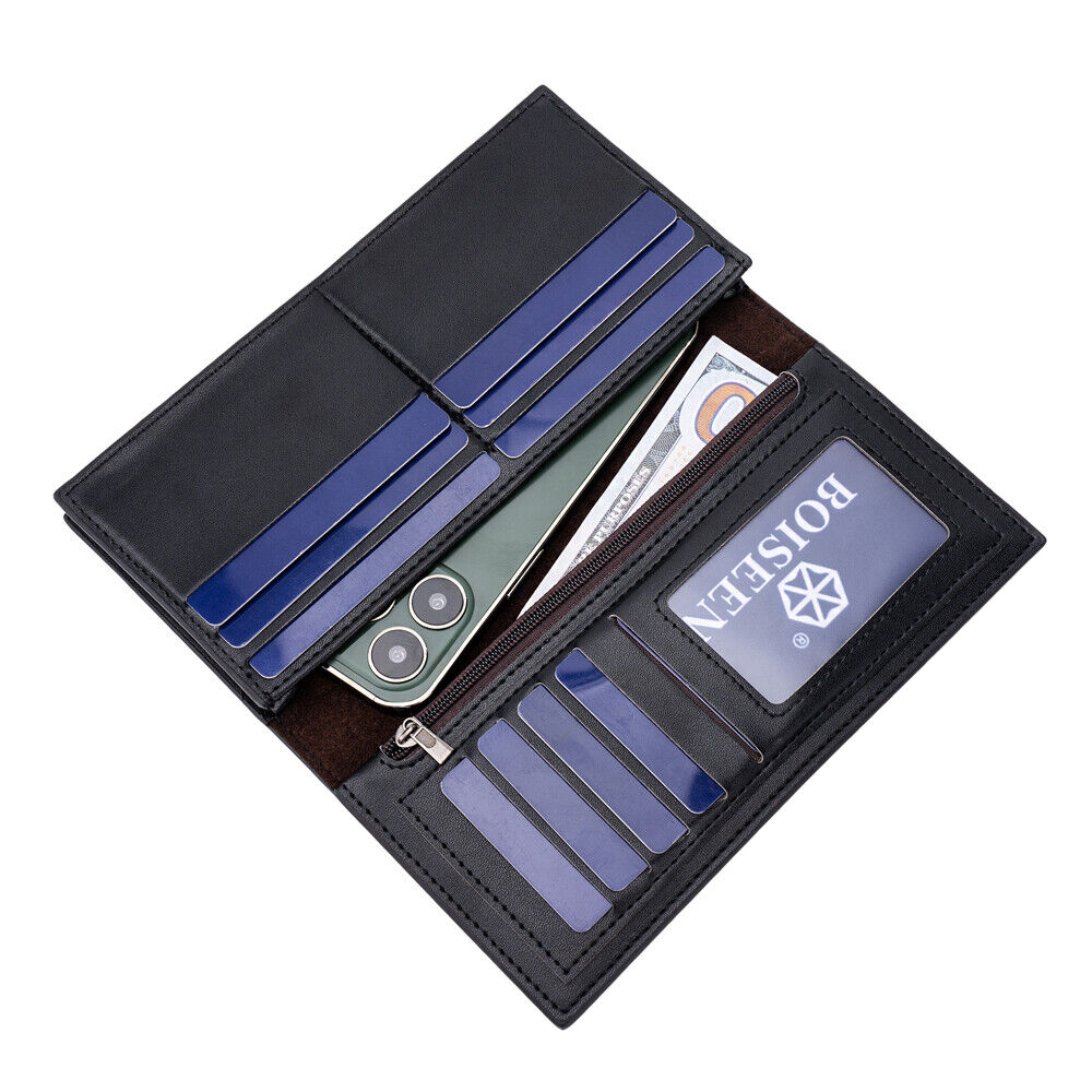 Slim Credit Card Holder Zipper Pocket Long Wallet Men with Phone hot Slot and Clear Window for Photo