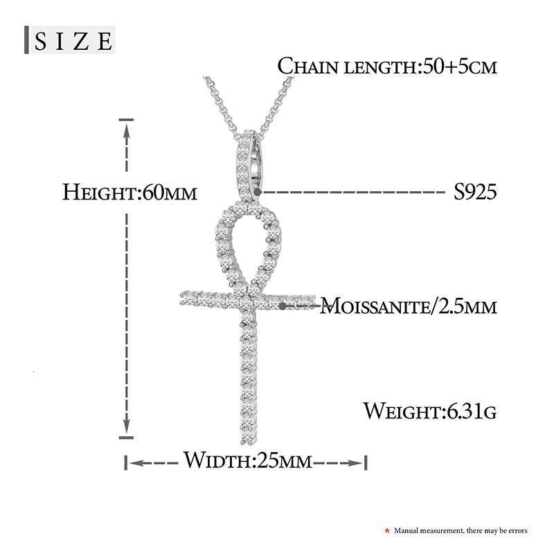 D Color VVS Moissanite Cross Pendant Egyptian Ankh Ice Out Hip Hop Festival Gift Jewelry 925 Sterling Silver Key Pendant