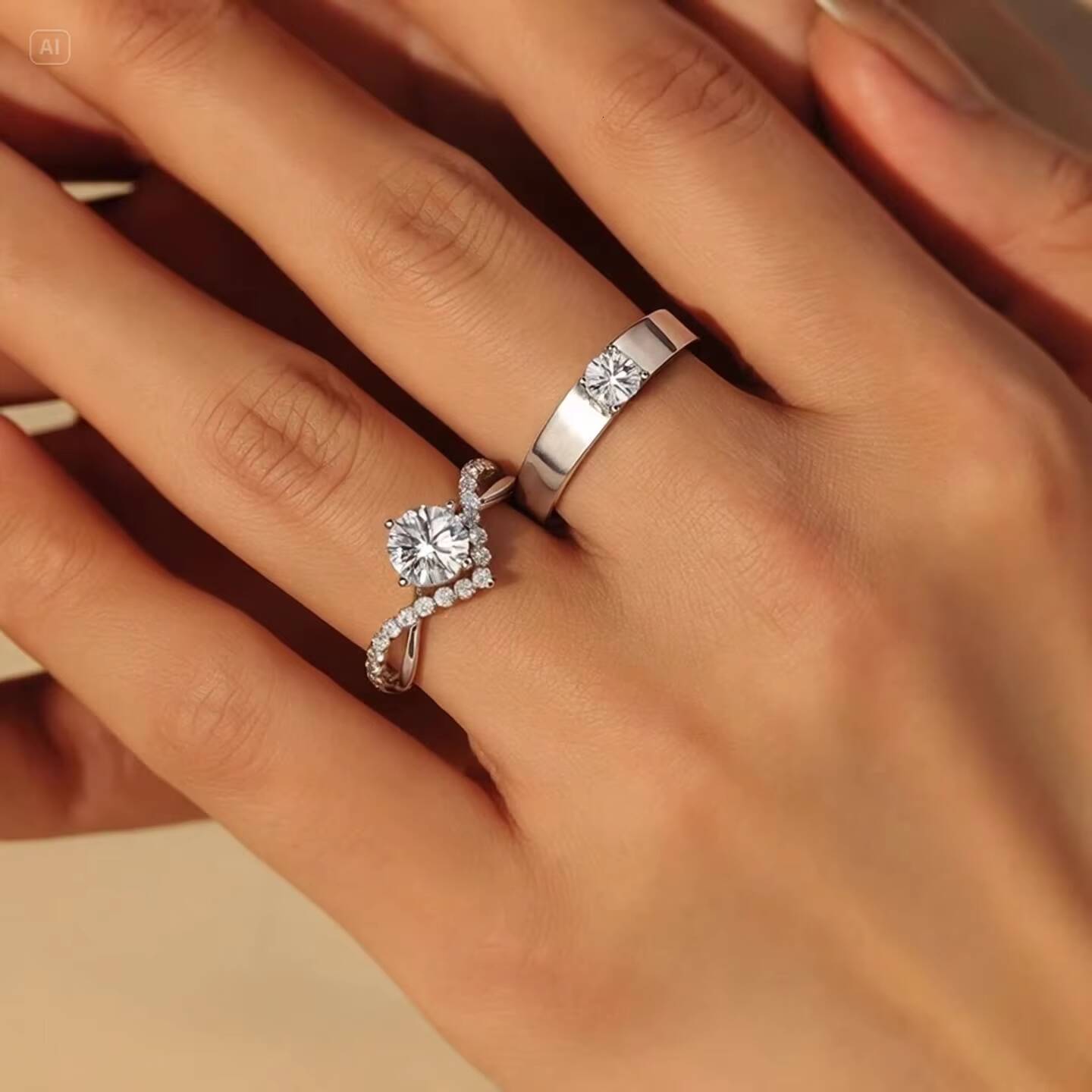 Genuine 925 Sterling Silver Moissanite Couple Ring High-End Luxury Wedding Ring with Light Luxury Temperament Design