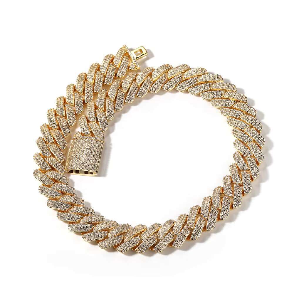 New popular hip-hop accessory 20mm Miami bracelet brass gold-plated ice fork Cuban chain necklace
