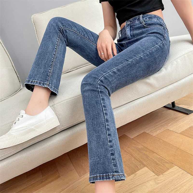 Women Fashion Flare Jeans Winter Streetwear Y2K Straight Pants Ankle Length Denim Jeans Girls Party Casual Retro Blue Trousers C251110