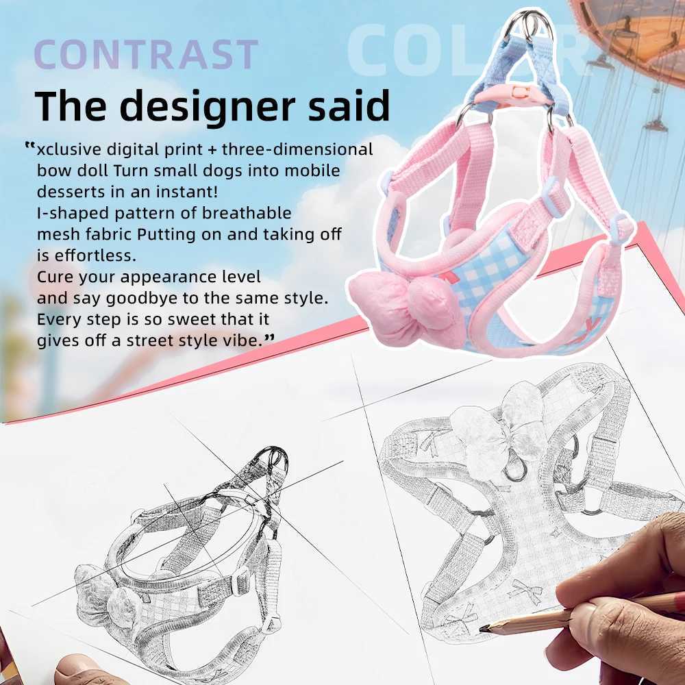 Small Dog Leash Bowknot Harness Hiking Vest-Style Schnauzer Outdoor Harness Breathable Pet Wearables Dog Daily Walk Leash J251110