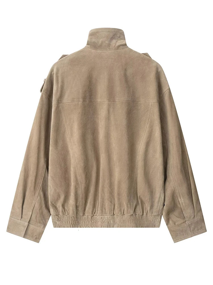 Women Suede Jacket Spring Fashion Long Sleeve Zipper Loose Coat Chic Female High Street Outerwear 251110