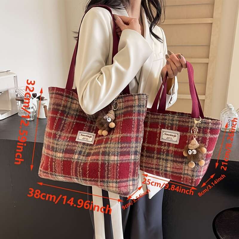 Bag Women S Single Shoulder Tote Colors Autumn Winter Fashion High Sensitivity Versatile Plaid Checkered Large Capacity Durable Zipper Closure
