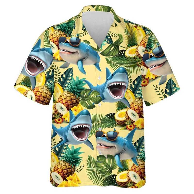 Hip hop Hawaiian shirt mens clothing fun animal graphic beach shirt Aloha surfing collar shirt vacation short sleeved X250410