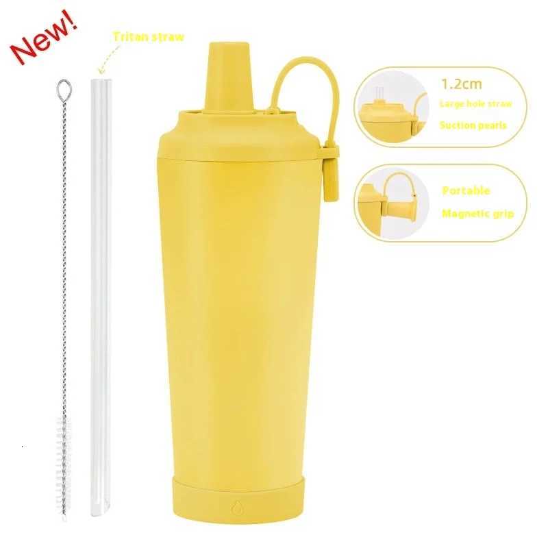 Fashionable cup New 710ml Stainless Steel Water Cup Straw Cup Large Hole Suction Pearl Water Cup Portable Handle Insated Water Cup Y251110