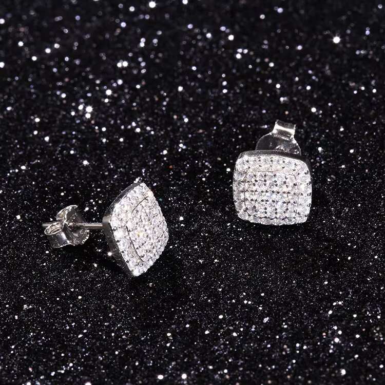 Fashion GRA Moissanite Earrings Solid Silver Diamond White Gold Plated Stud Earrings for Women