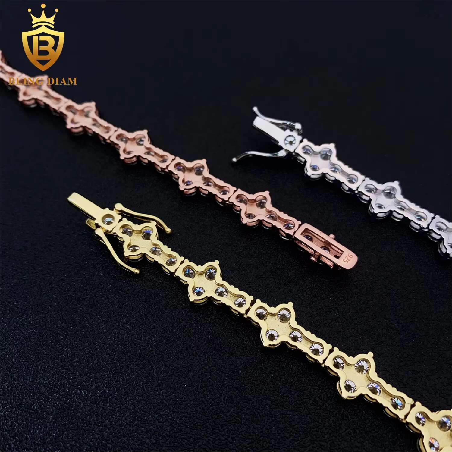 Hot Sale 4mm VVS Moissanite Tennis Chain Cross Shape 925 Sterling Silver Iced Out Fine Jewelry for Women