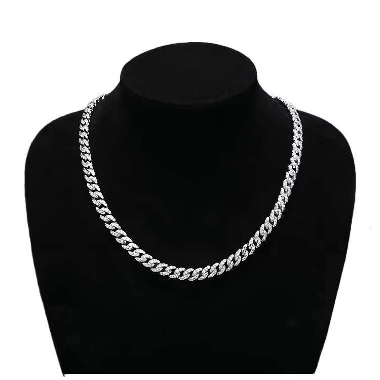 Sterg Sier Unisex Necklace 8mm Iced Out Cuban k Chain with Dia Gold Plated Hip Hop Jewelry for Gift