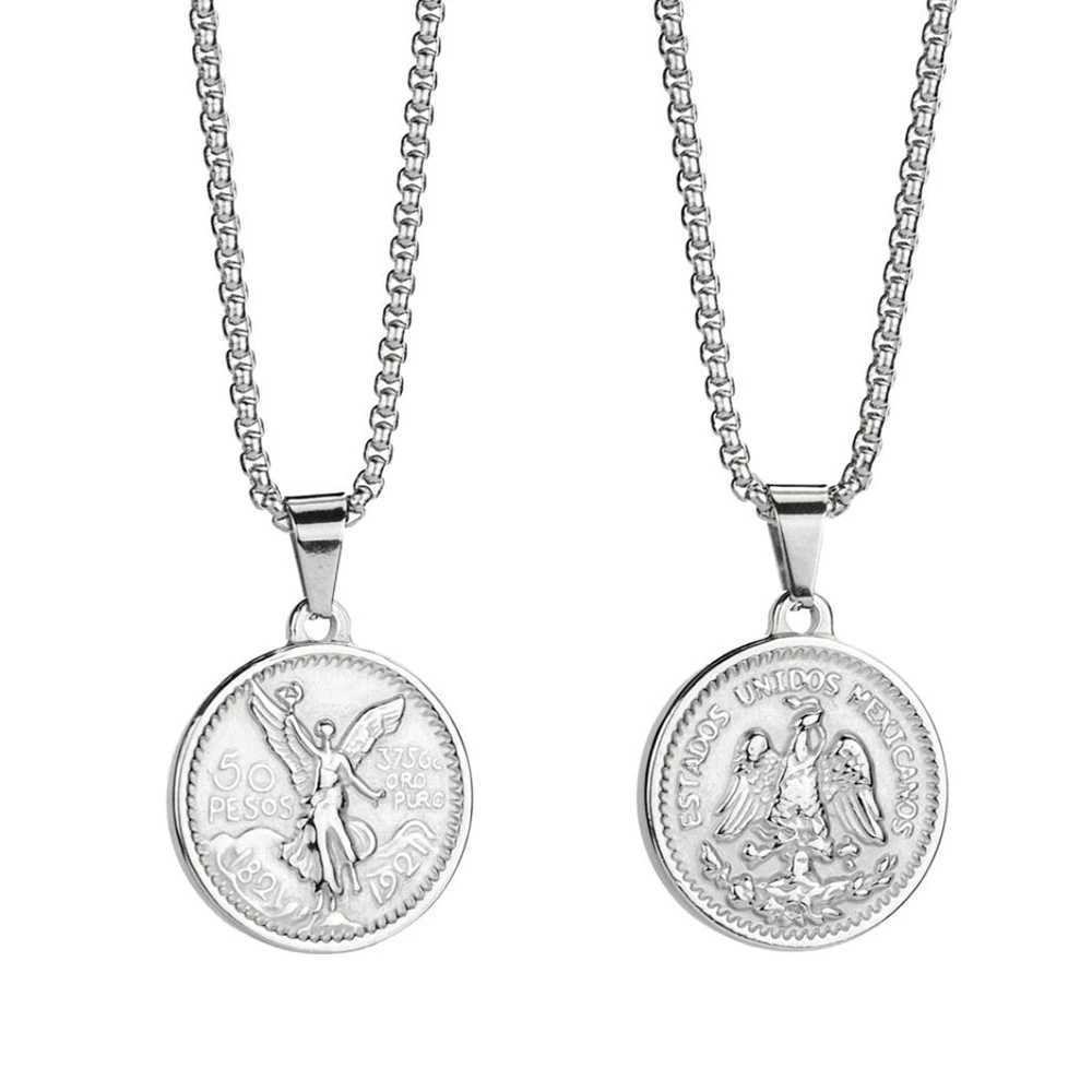 18K Gold Plated Men Coin Jewelry Mexican Coin Centenario Mexicano Moneda 50 Pesos Pendant Necklace Z250410