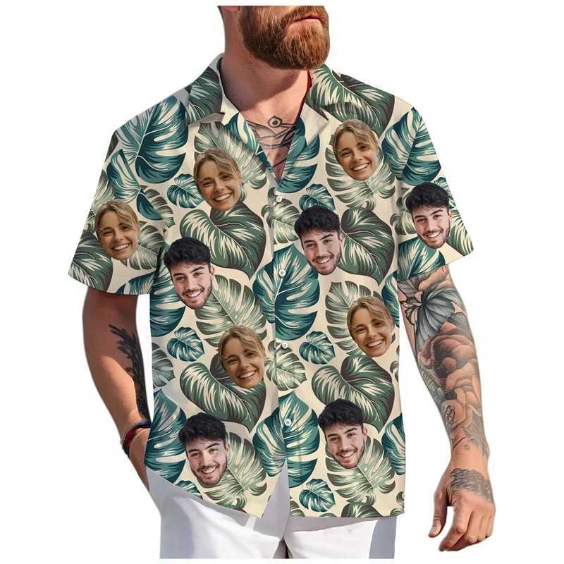 Fashionable summer customized facial Hawaiian shirt personalized 3D printed plant short sleeved party vacation beach Aloha shirt X250410
